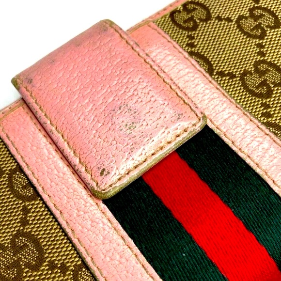 GUCCI VINTAGE SHERRY GUCCISSIMA CANVAS LEATHER WALLET PINK - Picture 3 of 10